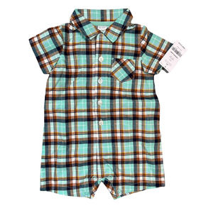 NWT Carter's blue plaid button down romper size 6 months